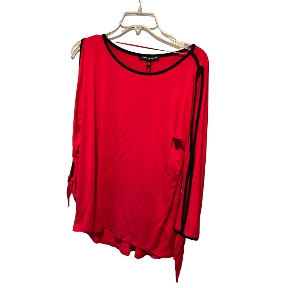 Cable & Gauge Blouse Top Women Size M Red Slit Sleeve Crew Neck Viscouse Outdoor